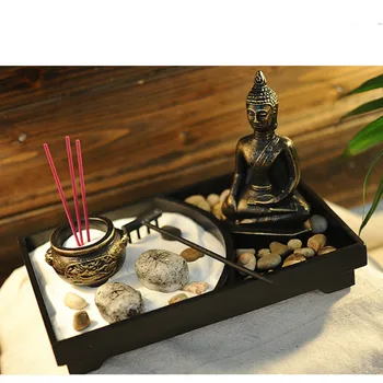 

Decorative handicraft of Zen Buddhist statues in Zhaocai Wooden dry mountains and rivers sand table iron candlestick LM04051604