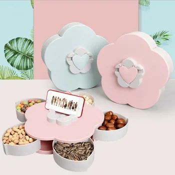 

Home Organization Creative Plastic Floral Rotate Open Dried Fruit Plate Candy Snack Storage Boxes