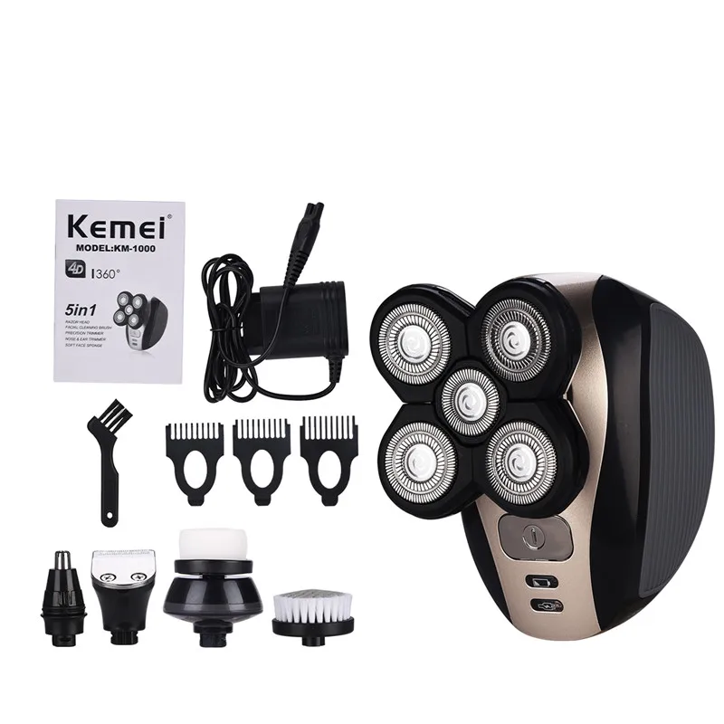 

Kemei 5 in 1 Rechargeable Shaver Men Nose Hair Trimmer Electric Razor 5 Blade Shavers Washable 4D Floating Shaving Machine