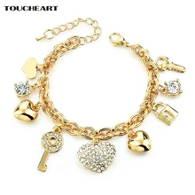 TOUCHEART имитация подвески в форме сердца, ключей Браслеты& браслеты для Для женщин ювелирные изделия делая золотого цвета с украшением в виде кристаллов Свадебные браслет Femme SBR140221