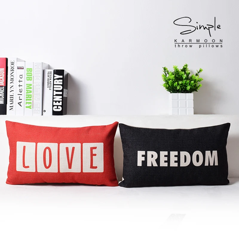 

50cm*30cm Rectangle Cushion Cover Nordic Red Love Black Freedom Pillowcase Lumbar Letters Pillow Cover Decorative Throw Pillows