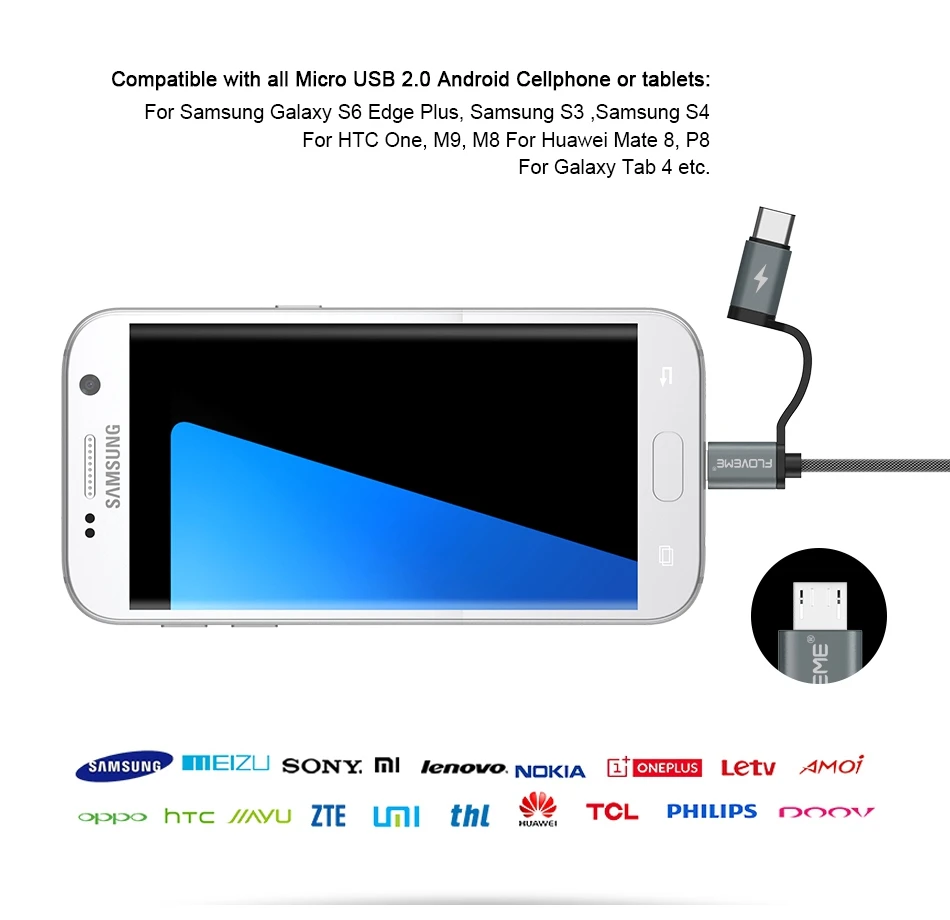 FLOVEME USB кабель QC 3,0 Micro usb type-C кабель для быстрой зарядки 2в1 кабель type-C для samsung S9 S8 для huawei P10 для Meizu Pro 7