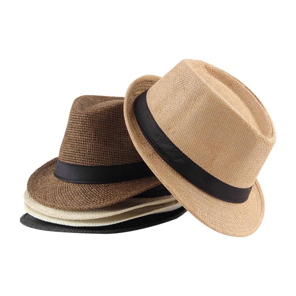 

Women Straw Sunhat Summer Beach Fedora Trilby Gangster Hats Cap Straw Panama Style Packable Travel Hat Female Male Fedoras Hot