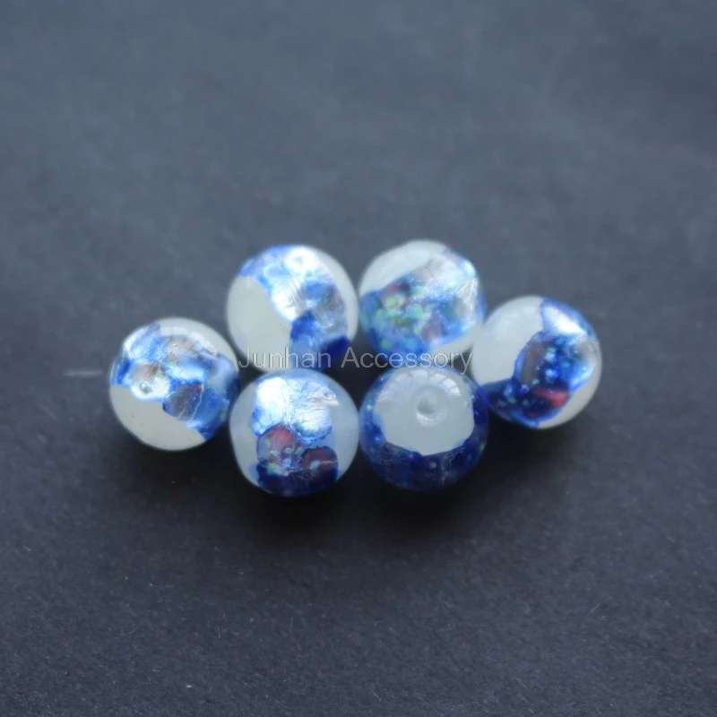 

10pcs/Lot Luminous Lampwork Beads Handmade 12mm Lampwork Glass Foil Beads Light blue for jewelry Making