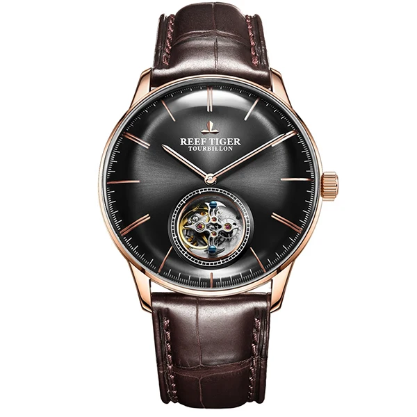 Риф Тигр/RT синий Tourbillon часы для мужчин автоматические механические часы из натуральной кожи ремешок relogio masculine RGA1930 - Цвет: RGA1930-PBS