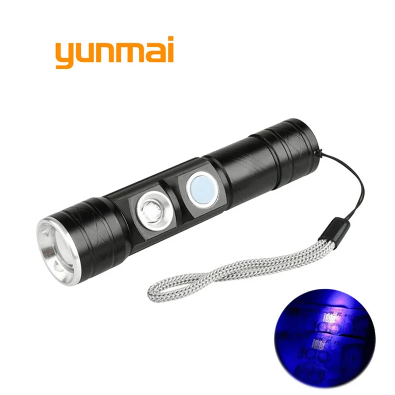 

yunmai Portable USB Rechargeable Flashlight NEW Q5+395 Ultra Red Violet Light Blacklight UV Lamp Waterproof LED Strong Torch