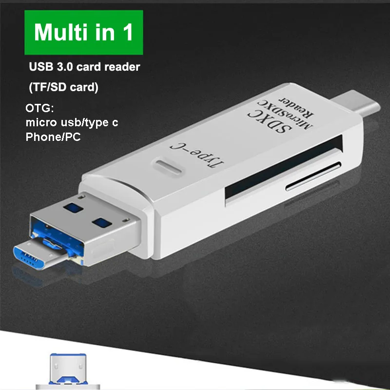 Все в одном адаптере SD/Micro SD/TF кардридер type C USB 3,0 Micro USB OTG ПК с Android внешний мульти считыватель карт памяти