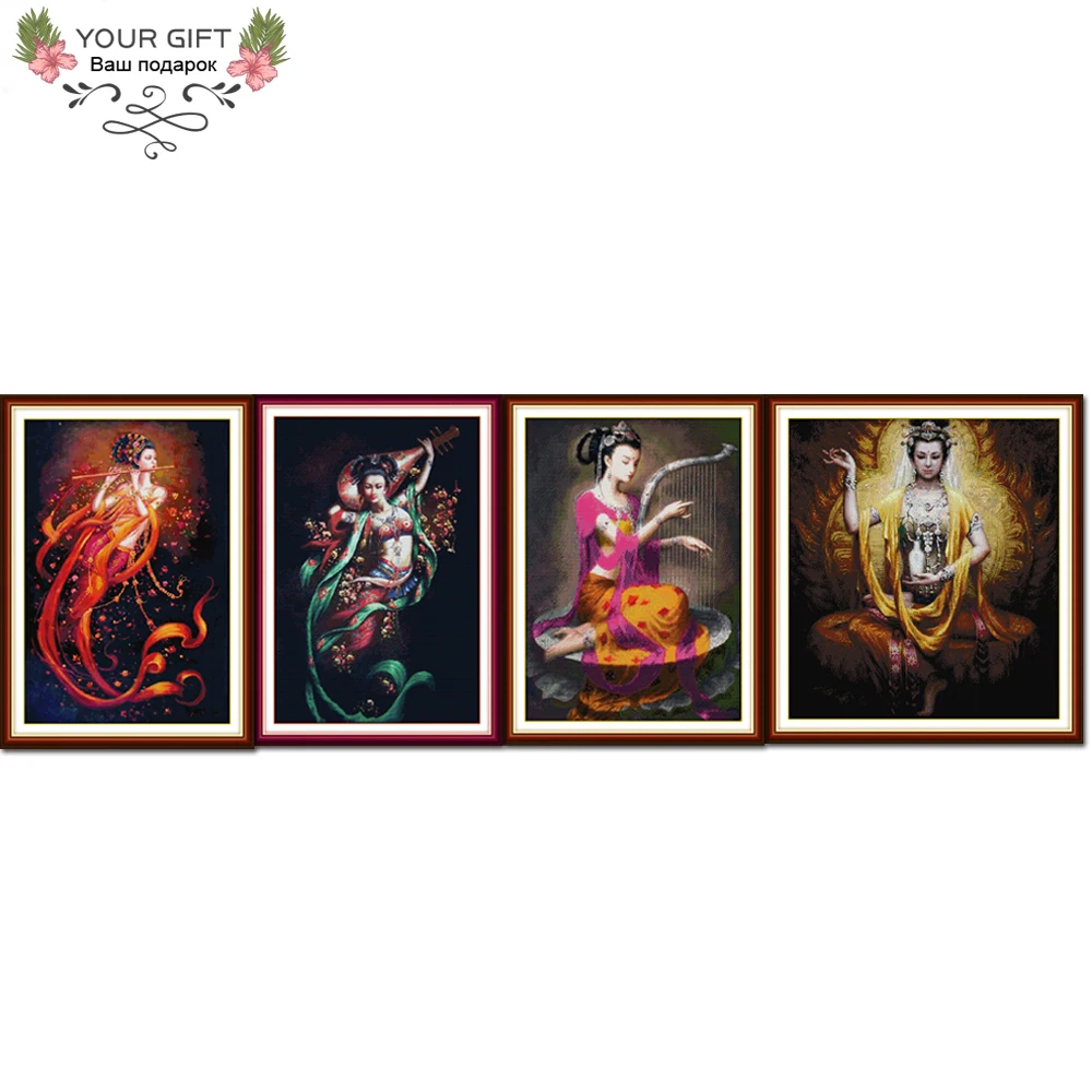 

Joy Sunday R300R301R302R303 14CT 11CT Counted and Stamped Home Decor Dunhuang Figure Cross Stitch Kits Embroidery Needlework