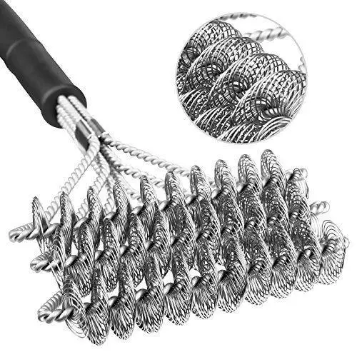 .Stainless Steel Barbecue Grill Cleaner Brush Three Wire Spring With Handle Durable Non-stick Cleaning Brush BBQ Tools lin2276