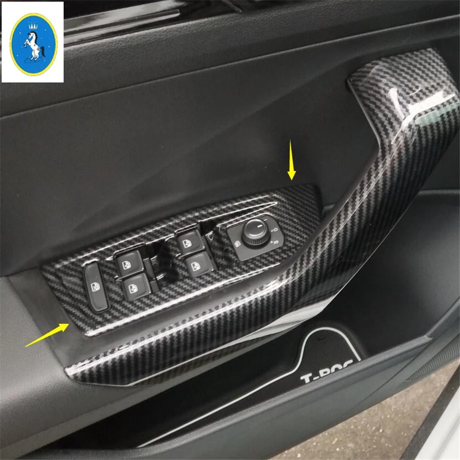 

Yimaautotrims Auto Accessory Inside Door Handle Panel Surround Window Lift Switch Cover Kit For Volkswagen T-Roc T Roc 2018 2019