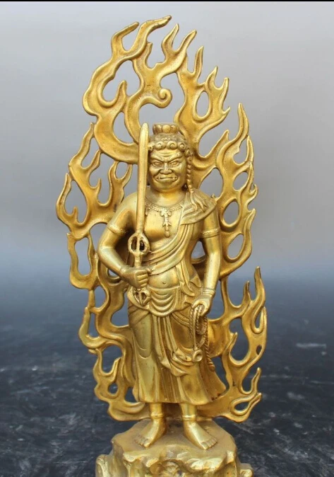 

free 11" Tibet Buddhism Brass Carving Stand Acalanatha Fudo Buddha Swords Statue fast