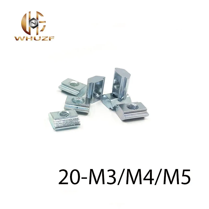 

100pcs 20-M3 20-M4 20-M5 T sliding nuts block square nut carbon steel for 2020 series slot 6 aluminum profile connectors