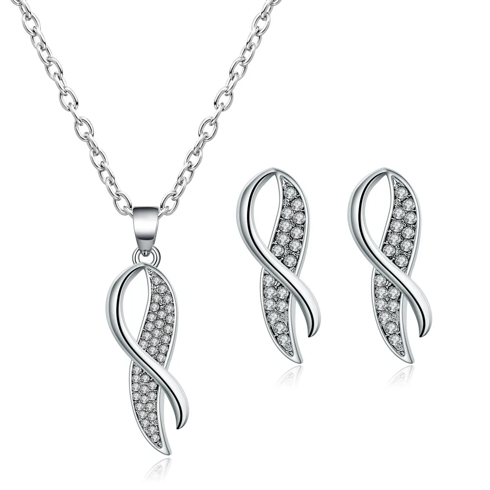 

Geometric Punk Fashion Infinite Necklace Pendant Stud Earring For Women Silver Color Jewelry Set 2018 New Arrive Wholesale Price