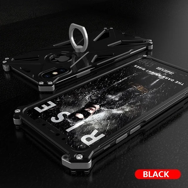 KANENG Мода красочные противоударный границы для iPhone X Алюминий сплав металлический чехол для телефона с пальца кольцо для Apple iPhone X 5,8" - Цвет: Black