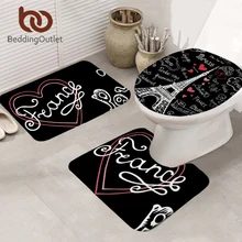 Постельные принадлежности Outlet Франция Париж башня коврик для ванной комнаты Нескользящие буквы печать 3 шт коврик набор черный и белый Туалет крышка ковер 50x80 см