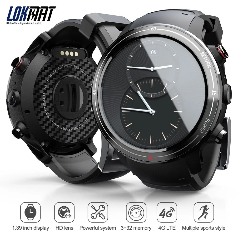 LOKMAT Bluetooth умные часы для мужчин 1 39 &quotAMOLED экран 400*400p x 3 ГБ + 32 Android 7 монитор