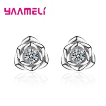 Серьги-гвоздики в виде маленькой розы для влюбленных, твердые 925 пробы серебряные серьги высшего класса с фианитами