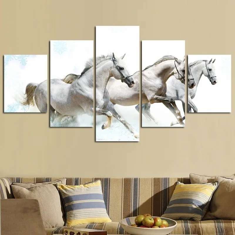 HD-Canvas-Prints-Home-Decor-Wall-Art-Painting-White-Running-Horse-Modern-Art-5PCS-No-Frames (2)