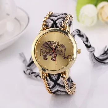 

New Fashion Luxury Women Elephant Pattern Weaved Rope Band Bracelet Quartz Dial Wrist Watch reloj pulsera relogio feminino