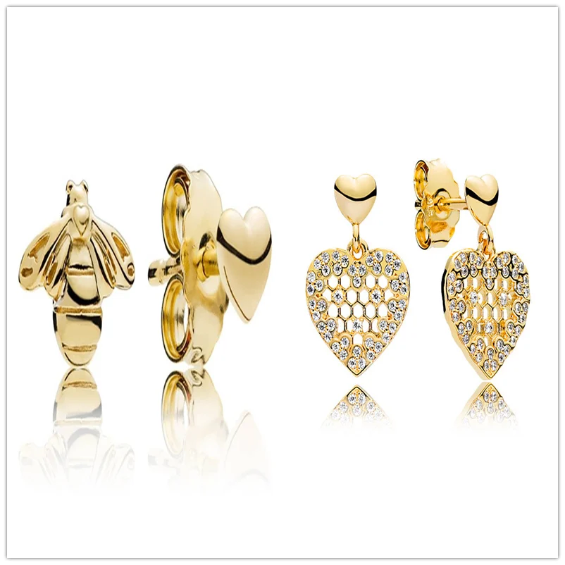 

SHINETUNG 1:1 S925 Sterling Silver Love And Bees & Honeycomb Lace Earrings Fit Women's Luxury Jewelry