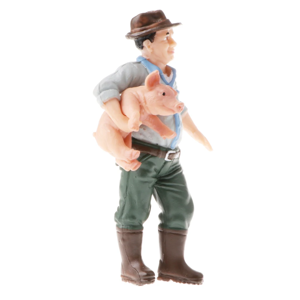 PVC Farm Animal Models Figurine Kids Children Nature & Science Toys - Farmer Holding Pig Figures