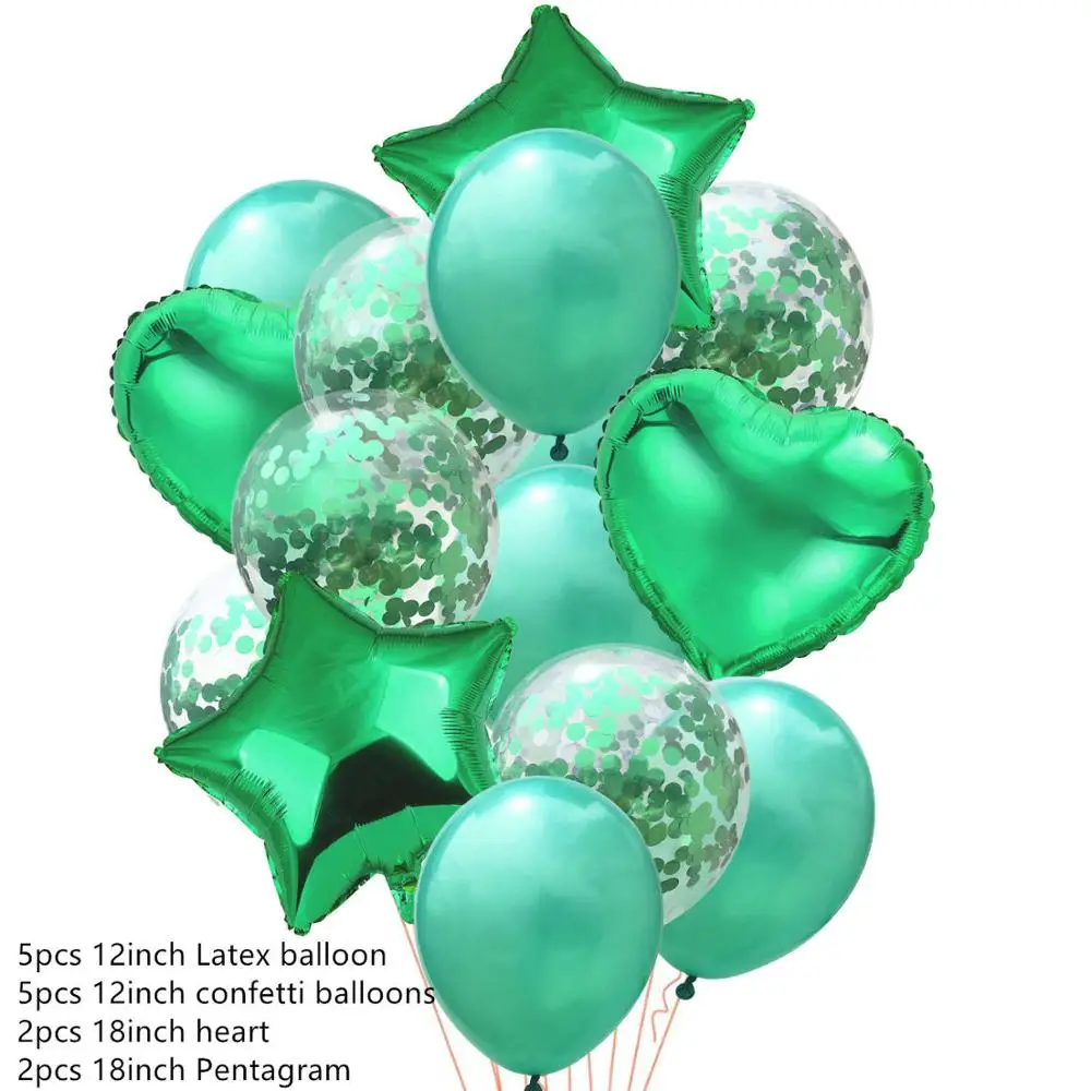 14 шт./компл. конфетти латексные воздушные шары блесток пентаграмма сердце фольги баллоны день рождения, детский душ юбилей Свадебные вечерние украшения - Цвет: Green B