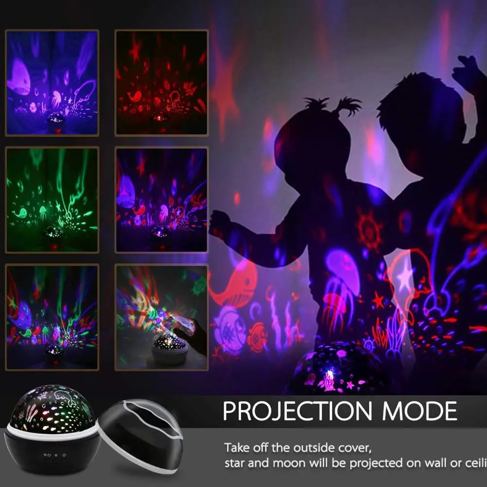 

Bedroom Colorful Star Moon Sky Rotary Ball Projector Night Light Table Lamp