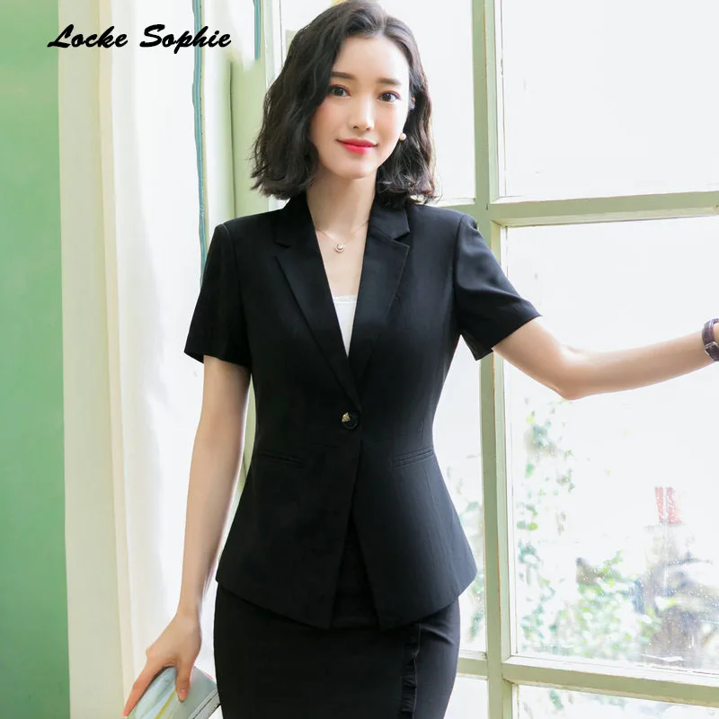 Women's Plus size Blazers coats 2019 Summer cotton Splicing Short sleeve Small Suits jackets ladies Skinny Blazers Suits coats