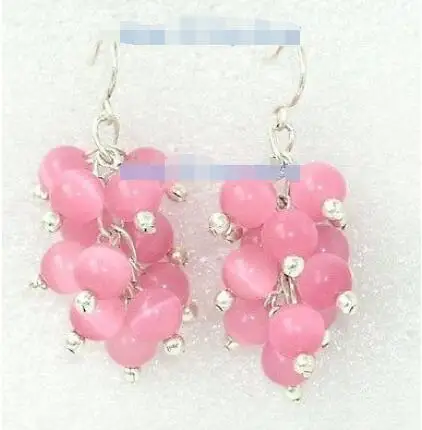 

Shipping >> new hot Round 6mm Pink Cat's Eye Opal Grape Cluster Earrings Silver