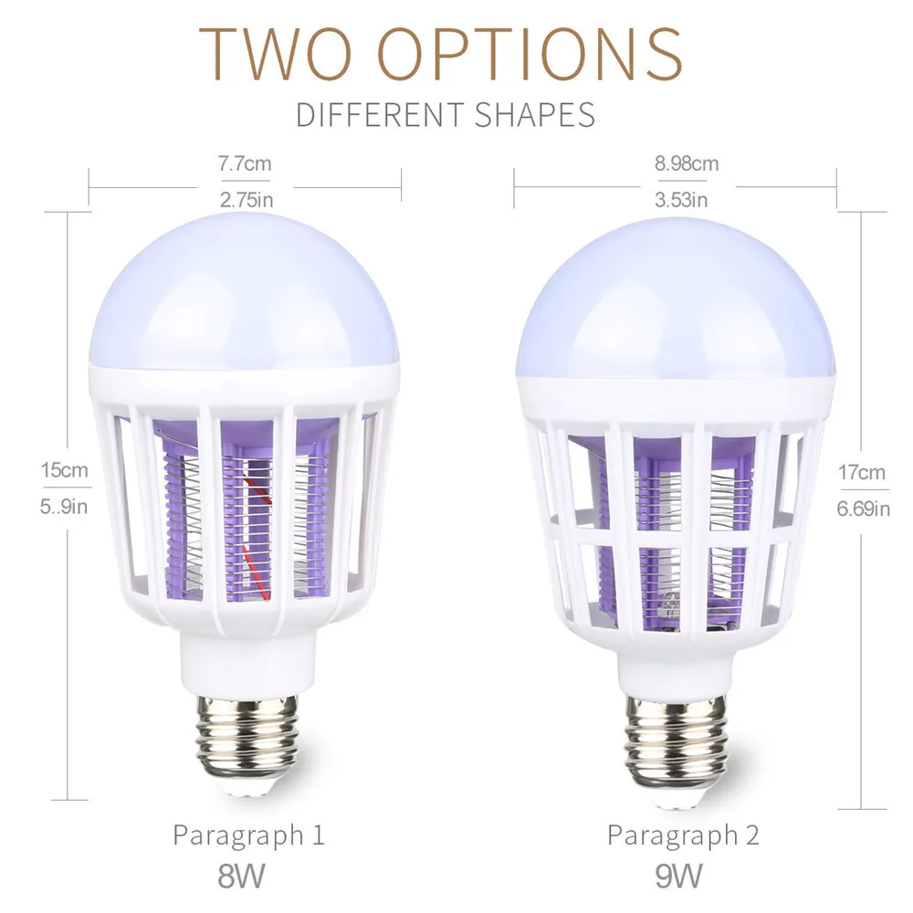 E27 Светодиодный светильник 2 в 1, противомоскитная лампа, УФ светодиодный электронный насекомый и ловушка для насекомых-вредителей для