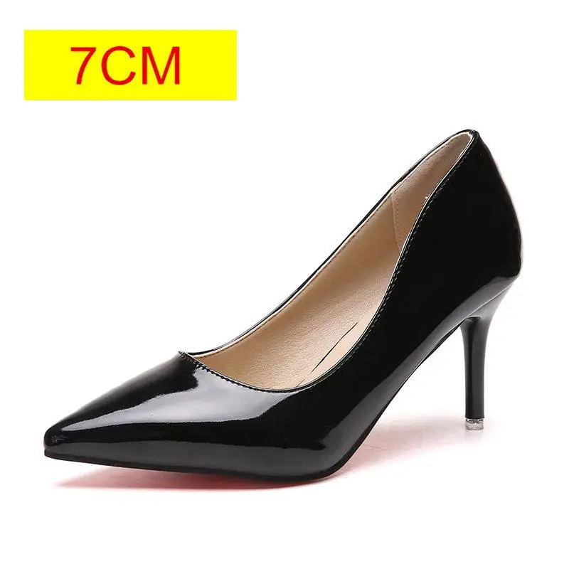 Black 7CM Г.; популярная женская обувь; туфли-лодочки с острым носком; модельные туфли из лакированной кожи; водонепроницаемые мокасины на высоком каблуке; свадебные туфли; zapatos mujer; цвет синий, белый - Цвет: Black 7CM