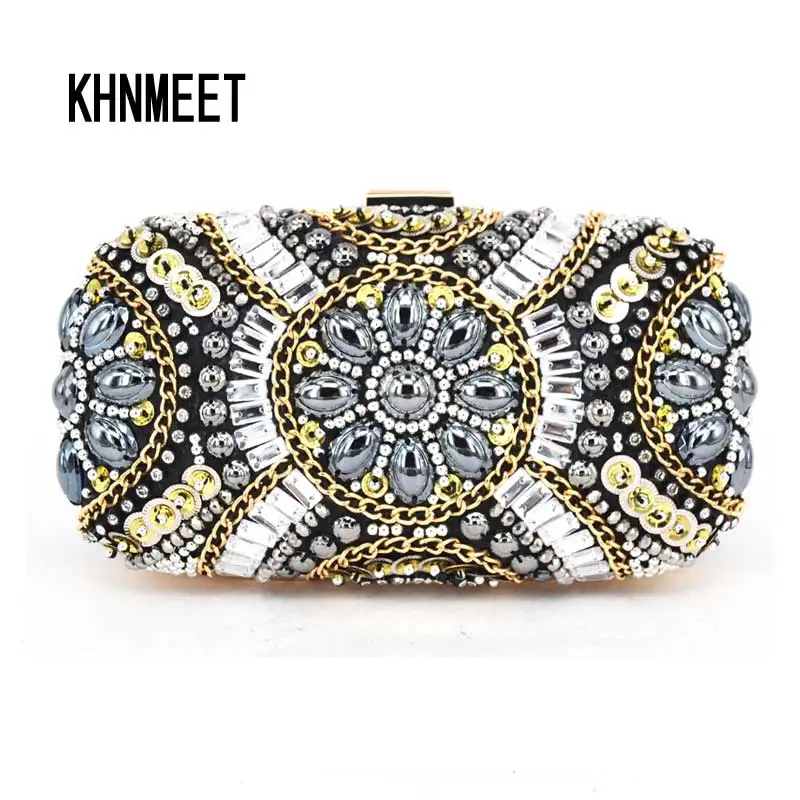 black evening clutch bag women handbag hand beaded Lady Party Purse