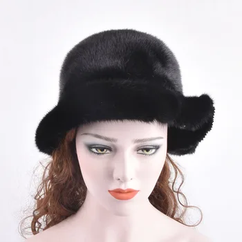 

Real whole mink fur hats and winter warm mink skin hat for women Lace Embroidery flower cap new chapeau adjustable