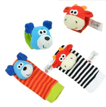 

Baby Wrist Socks Toys Bracelet Foot Rattles Garden Protect Wrist Animal Wrist Stripe Foot ring Socks gift YH1392 YH1394
