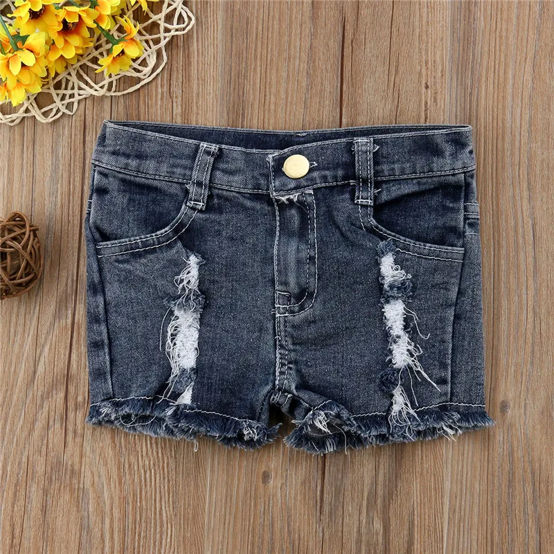 Лидер продаж; Новинка модные летние штаны для девочек для маленьких девочек Костюмы Рваные джинсовые шорты Для детей уличная одежда