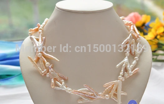 

j00388 NATURAL 2row 18" 40mm pink white chicken feet freshwater cultured pearl necklace