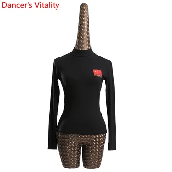 

2017 New Latin Lady Dance Tops Black High collar Long sleeves Fitness Clothing women Samba Salsa Costume top