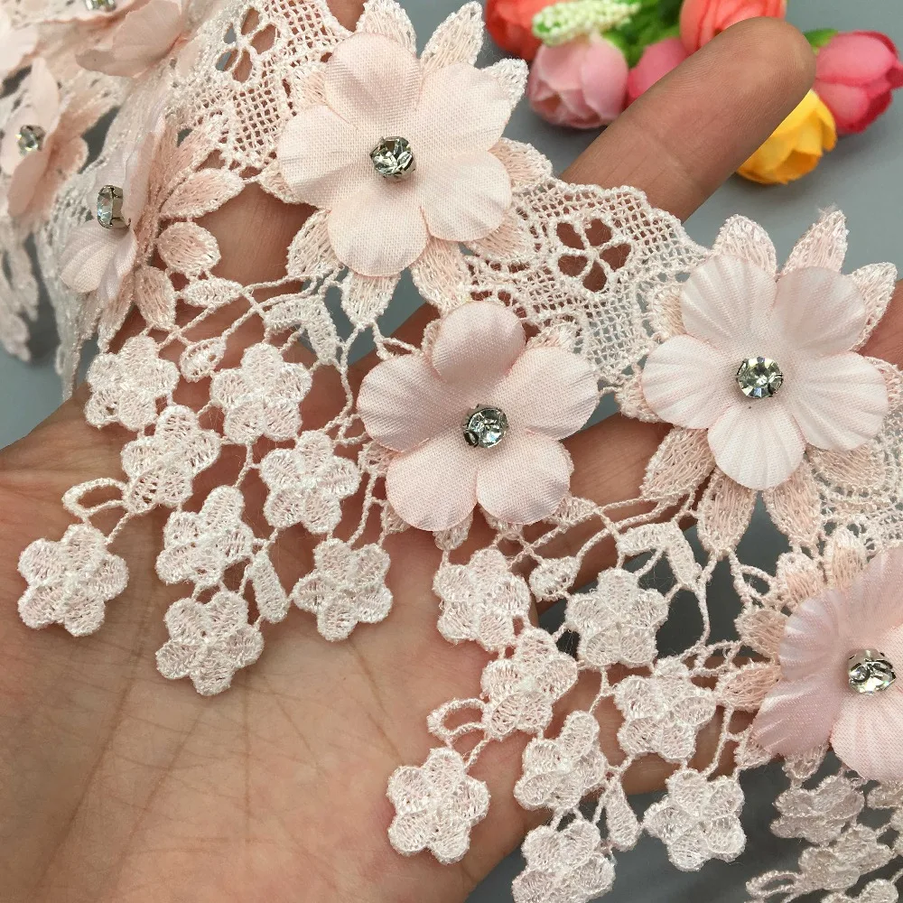 1 Yard Pink 3d Flower Pearl Lace Trim Embroidered Lace Ribbon