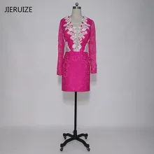 JIERUIZE, фуксия, кружевные короткие платья для выпускного вечера,, длинные рукава, отвесная спина, Короткие вечерние платья, короткие коктейльные платья