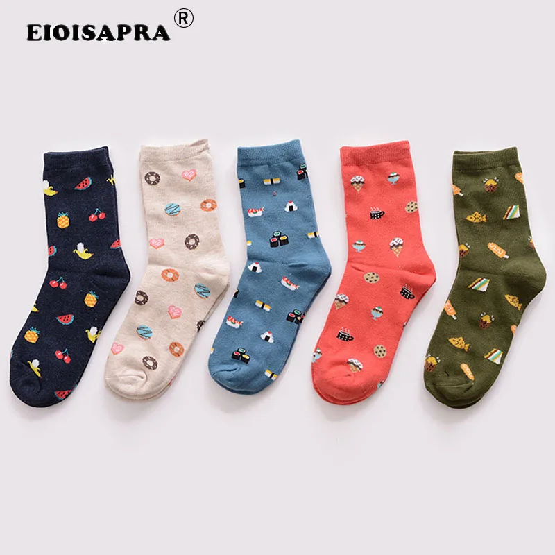 

[EIOISAPRA]Harajuku Kawaii Sushi Fruit Donuts Ice Cream Sandwich Funny Socks Women Creative Cartoon Food Calcetines Mujer