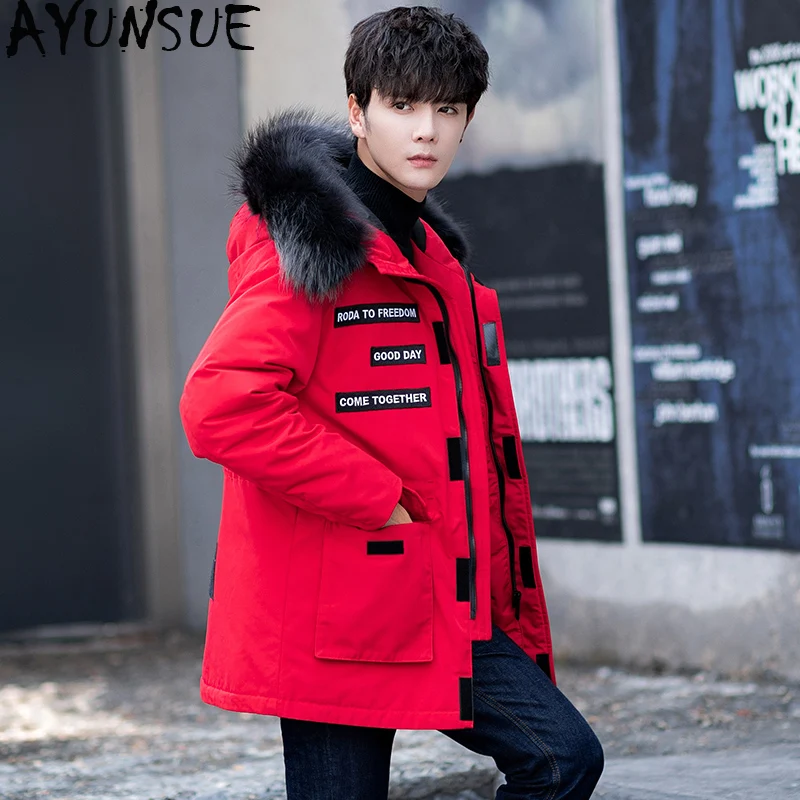 

AYUNSUIE Men's Down Jacket Winter Coat hooded Raccoon Fur Collar Big Size Thick Down Jackets Korean Parka 2020 DPTM779 KJ2639