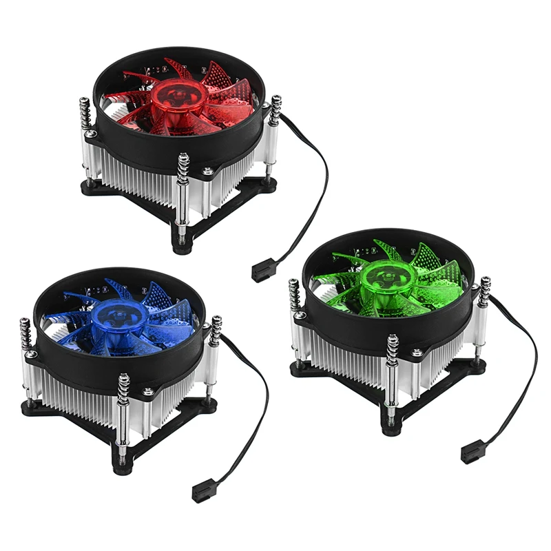 

Ultra Quiet Air Cooling Fans 3 Pin CPU Cooler LED Light Red Green Blue Computer Fan Cooling Heatsink for Intel 1150 1155 for AMD