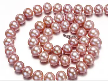 

ELEGANT AAA9-10mmnatural south sea purple pearl necklace 18''