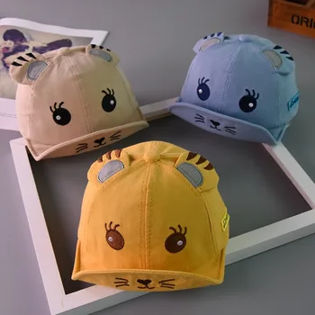 

spring and summer cartoon tiger children's cap baby's boy and girl hats embroidery edge sun hat caps kids photography props
