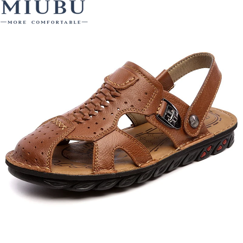 

MIBU Mens Sandals Genuine Leather Summer 2019 New Beach Men Casual Shoes Outdoor Sandals Plus Size 38-44 Fashion shoes men