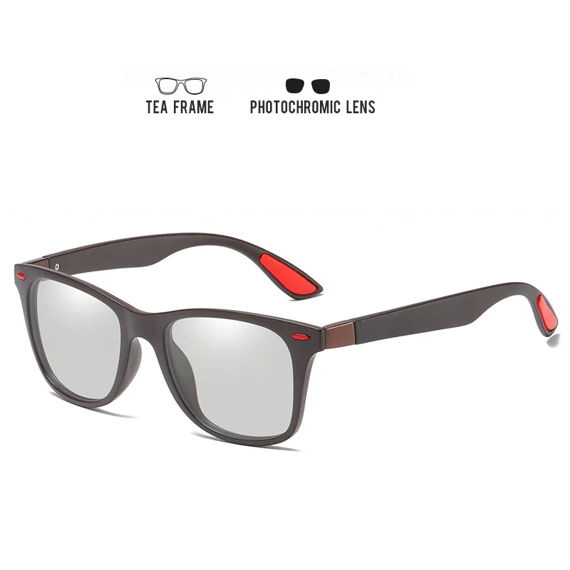 Лидирующий бренд Chemeleon фотохромные солнцезащитные очки для мужчин и женщин TR90 квадратные поляризованные солнцезащитные очки для дня ночного видения вождения мужские очки - Цвет линз: Tea frame
