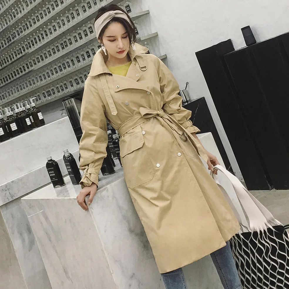 Buy New fashion pure color long trench coat flow belt