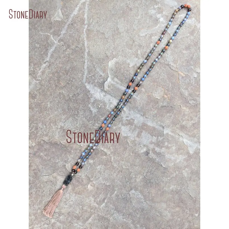 20180312-NM10924-Hand knotted Dumortierite & Rudraksha 108 Bead Mala smoky quartz black tourmaline root chakra protect grounding boho yoga meditation_2