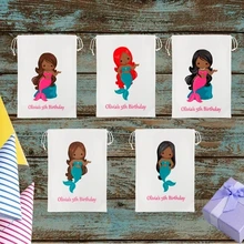 Пользовательский Черный Русалка сказка день рождения Подарочные Мешочки, нулевой День рождения Дети Ювелирные подарочные пакеты Муслин Сумки