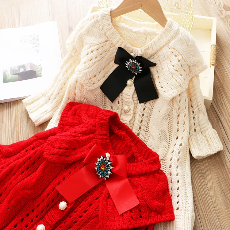 

5304 New Winter Sweater Princess Baby Girl Dress Christmas Party Wedding Kid Dress For Girl Wholesale Thanksgiving Girl Clothes